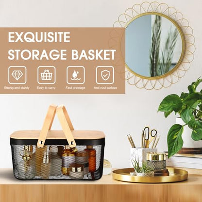 Jingmore 4 Pcs Black Metal Mesh Baskets with Lid, 12 Inch x 2, 16 Inch x 2 - color: Black, size: 16 Inch, 13 Inch