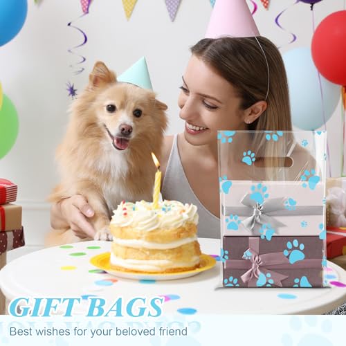 Cholemy 100 Pcs 9 x 12 Inch Dog Paw Bags Paw Shopping Bags, Blue - color: Blue