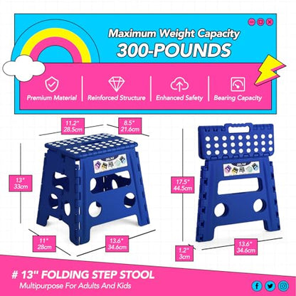 Delxo Folding Step Stool 13 Inch,300 Lbs Step Stool for Adults Blue - color: Blue, size: 13 Inch