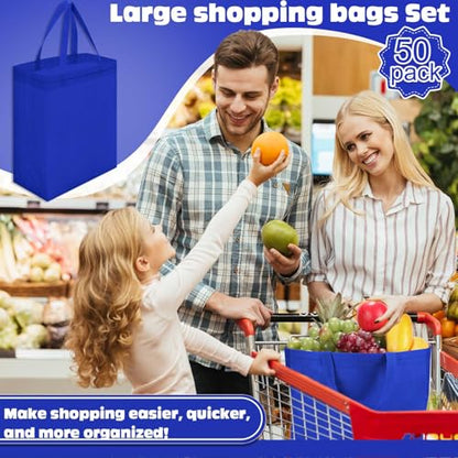 Windyun 50 Pcs Reusable Tote Bag Bulk 8 x 4 x 10 Inch, Royal Blue - color: Royal Blue