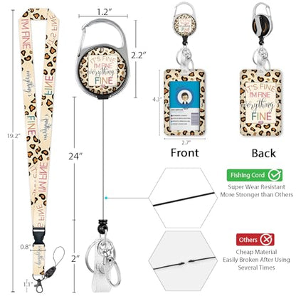 Giancomics Leopard Lanyards for ID Badges Holder Retractable Badge Reel - color: It's Fine