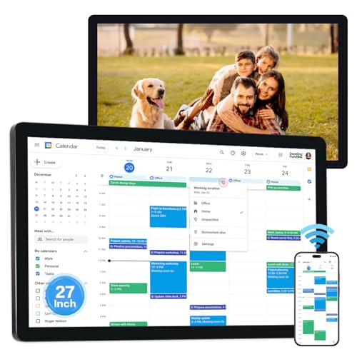 27 inches Touchscreen Digital Calendar & Wall Planners, Smart Whiteboard Calendar for Chore Chart & Work Schedule, Built in Speakers and Camera, Include Wall Mount & Desk Stand - size: 27-inch