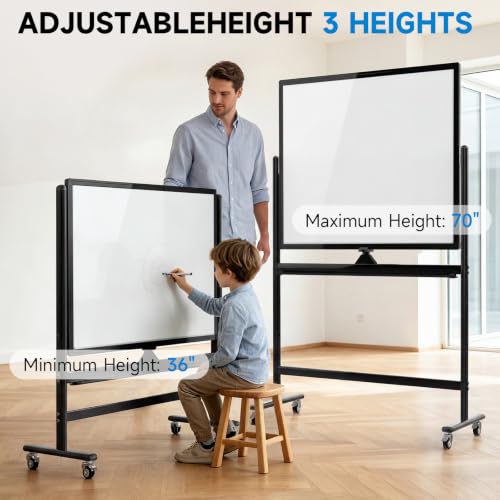 Mobile Rolling Whiteboard on Wheels 48" x 36" Double-Sided Magnetic - color: Black, size: 48X36