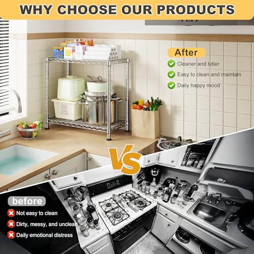 DurayLoly 400LBS 2-Tier Narrow Wire Shelving for Kitchen Laundry, Chrome - color: Chrome, size: 27.5" W*11.8" D*27.5" H