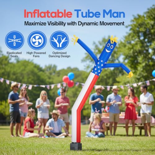 6ft American Flag Inflatable Waving Tube Man with Blower - color: American Flag