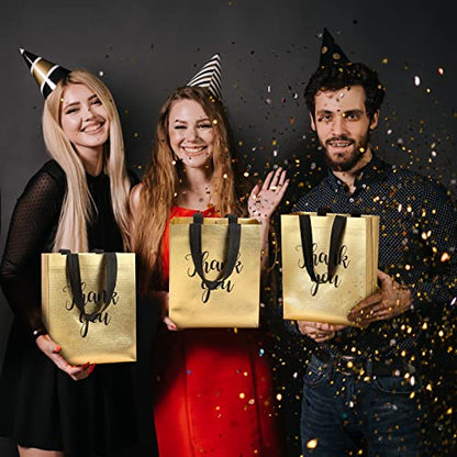 Fumete 50 Pcs Gold Glossy Thank You Gift Bag with Handles - color: Gold