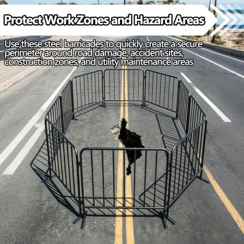 2-Pack 5 ft Steel Crowd Control Barriers, Interlocking Safety Barricades, Galvanized Queue Barriers for Pedestrian Traffic and Construction, Grey