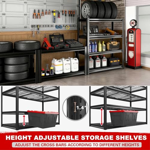 40W Garage Storage Shelves,2200LBS Metal Storage Shelves,Adjustable Heavy Duty Metal Garage Shelving Units Industrial Shelving for Garage,Basement,Warehouse,19.6" D x 39.37" W x 59.84" H - size: 59.84" H x 39.37" W x 19.6" D