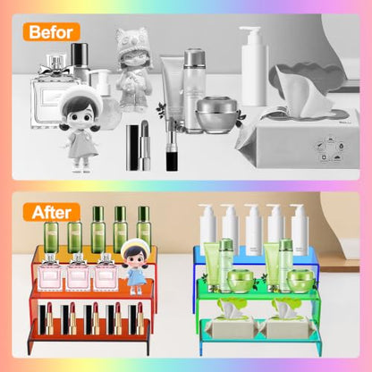 6 PCs Mixed Color Acrylic Display Risers, 5mm Thick, 3 Tier Stand - color: Mix Colors 6 PCs