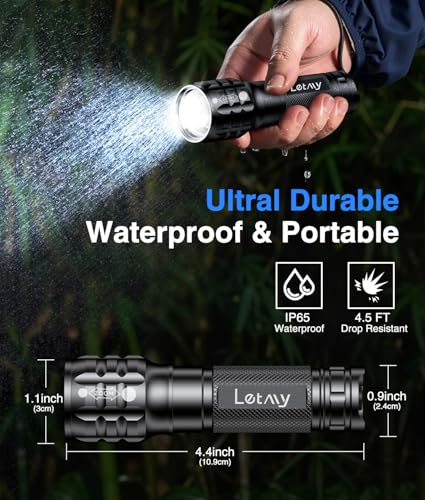 LETMY 4 Pack Rechargeable Flashlights 3 Modes Zoomable LED Flashlights - size: 4 Pack