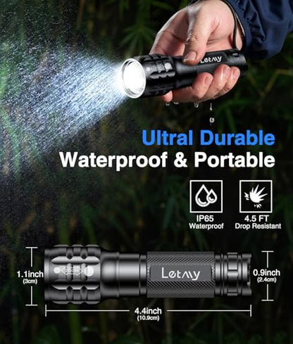 LETMY 4 Pack Rechargeable Flashlights 3 Modes Zoomable LED Flashlights - size: 4 Pack