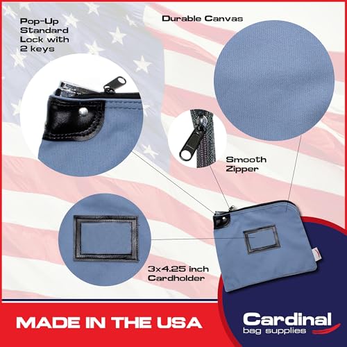 Locking Canvas Cash Bag, Gray Blue, 9 x 12 Inch - color: Gray Blue