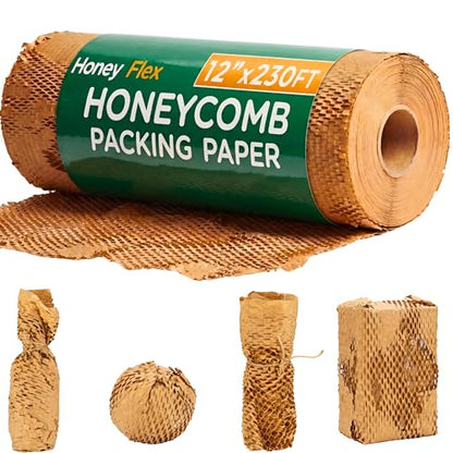 Honeycomb Packing Paper 12" x 230ft Roll, Expandable Bubble Cushioning Wrap for Packing & Moving, Packaging Supplies for Small Businesses, Eco Friendly Protective Shipping Material - size: 12 Inch x 230 Feet