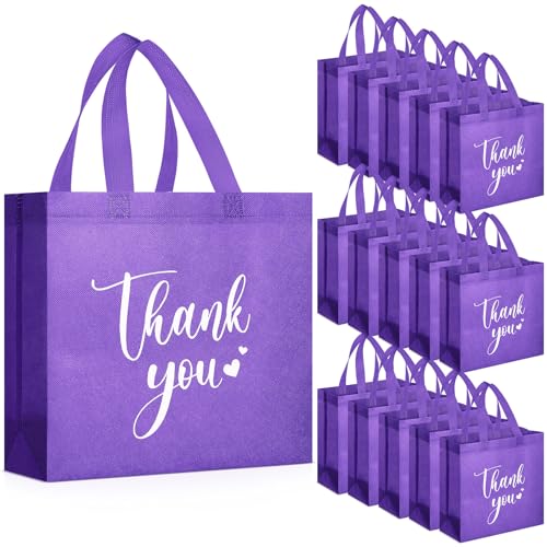 Sweetude 30 Thank You Non Woven Gift Bag, 11 x 12 x 5 Inch, Dark Purple - color: Dark Purple, size: 11 X 12 X 5 Inch