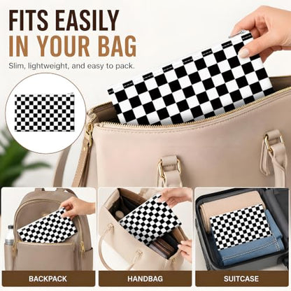 Money Bag with Zipper, Cute PU Leather Cash Bags, Portable Bank Bag Money Pouch for Cash, Coins, Checks, Receipts, Invoices Cosmetics Tools, Deposit Bag for Office Travel, Black Checker - color: Black Checker