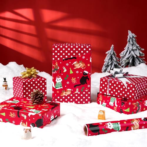 WERNNSAI Cat Christmas Wrapping Paper Jumbo Roll 33 ft Black Cat with Hat - color: Christmas Cat