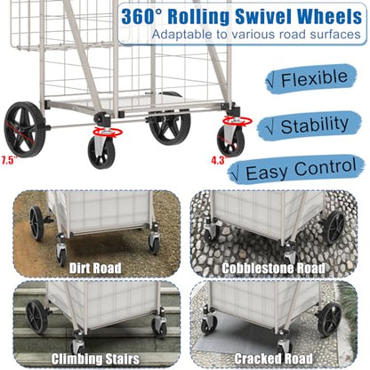 Shopping Cart for Groceries, 320lbs Jumbo Grocery Carts with Waterproof Bag