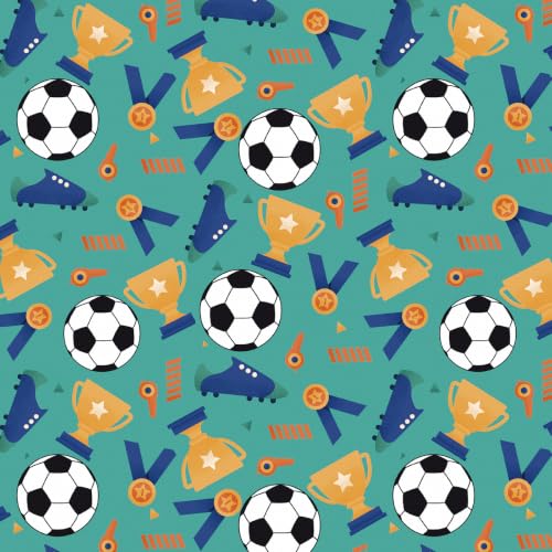 RUSPEPA Soccer Wrapping Paper Roll, Mini Roll, Football Trophy, Medal, Whistle & Cleats Design Gift Wrap Paper for Kids, Boys, Sports Fans, Team Celebration, Football Party, 17 Inches x 16.4 Feet - color: Soccer Trophy & Medal