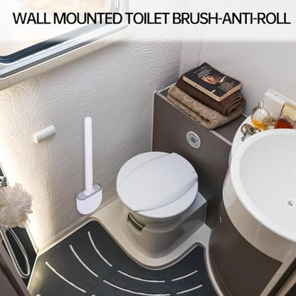 RV Silicone Toilet Brush with Holder, Drill-Free Wall Mounted Toilet Bowl Cleaner, Anti-Drip Anti-Roll Compact Brush for RV Camper & Small Bathroom (White) - color: White