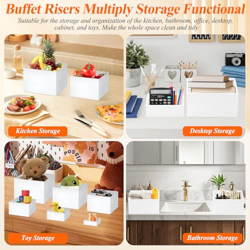 White Acrylic Buffet Risers and Stand Food Risers with Mini Sign and Maker - color: 8" 7" 6" 5" 4" 4"
