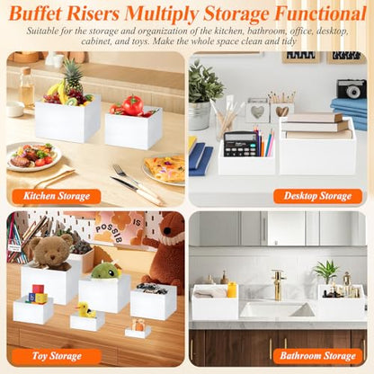 White Acrylic Buffet Risers and Stand Food Risers with Mini Sign and Maker - color: 8" 7" 6" 5" 4" 4"