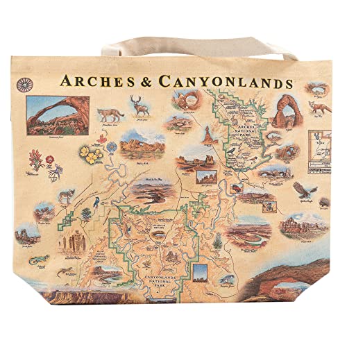 Xplorer Maps Canvas Tote Bag with Handles, Cloth Grocery Shopping Bag, Reusable & Eco-friendly Bag, 100% Cotton, Washable - color: Arches & Canyonlands National Parks