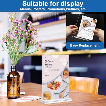 Acrylic Sign Holder 4x6, 20 Pack Clear Table Vertical Double Sided Table Menu Display, Plastic Desktop Picture Frames Stand Acrylic Paper Holder Tabletop Sign Holder for Wedding Office Show Fair - size: Vertical 20 Pack 4x6''
