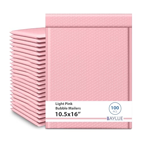 Light Pink Bubble Mailers 10.5x16, Poly Padded Envelopes #5, 100 Pack - color: Light Pink, size: 10.5"x16" / 100 Pack