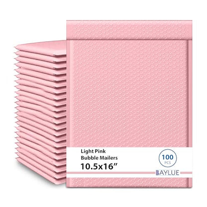Light Pink Bubble Mailers 10.5x16, Poly Padded Envelopes #5, 100 Pack - color: Light Pink, size: 10.5"x16" / 100 Pack