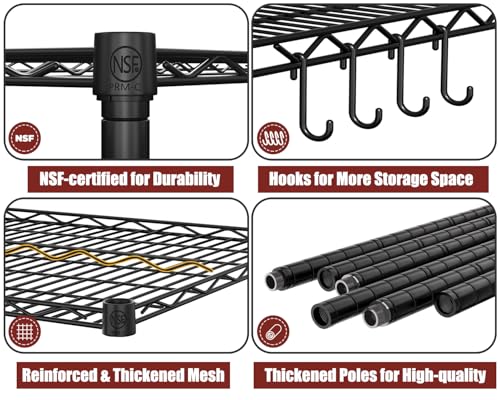 PrimeZone 5 Tier 80.7"H x 55.5"W x 24"D Wire Shelving with Wheels 3000lbs - size: 55.5" W x 24" D x 80.7" H