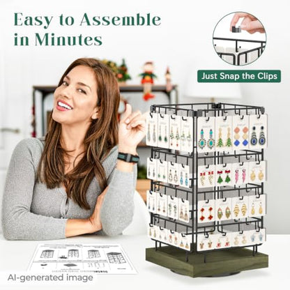 EsLuker.ly Rotating Earring Display Holder Stand for Vendors Selling, Rustic Gray - color: Rustic Gray+Black