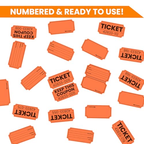 PM Company 2000 Pcs (1000 Pairs) Raffle Tickets Double Roll, 50/50 Orange - color: Orange