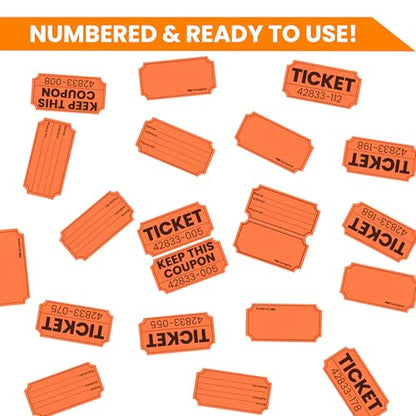 PM Company 2000 Pcs (1000 Pairs) Raffle Tickets Double Roll, 50/50 Orange - color: Orange