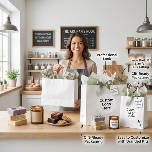 MESHA Gift Paper Bags White Large 16x6x12 100 Pack,Kraft Bags with Handles - color: White