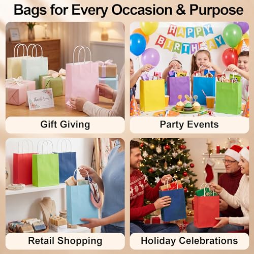 BLEWINDZ 100Pcs Small Paper Gift Bags with Handles 8.7x6.3x3.2 In