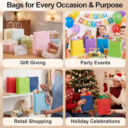 BLEWINDZ 100Pcs Small Paper Gift Bags with Handles 8.7x6.3x3.2 In
