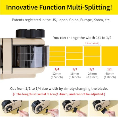 [TENDO°] TENDO Multi-Section Tape Dispenser, Custom Width Tape Cutter with 4 Cutting Sections, Built-in Safety Blade, Ergonomic Grip for Packing and Office Use, ZO-508(Beige) - color: Beige