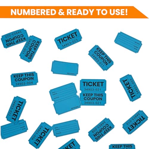 PM Company 2000 Pcs (1000 Pairs) Raffle Tickets Double Roll, 50/50 Blue - color: Blue