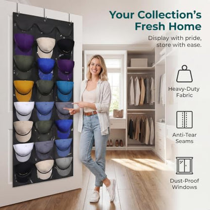 Baseball Cap Rack, Door-Mounted Cap Rack, Wall-Mounted Cap Rack, 24 Pockets, Polyester