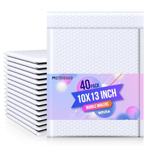 METRONIC Bubble Mailers 10x13" Padded Envelopes White 40 Pack Waterproof - color: White, size: 10x13" 40PC