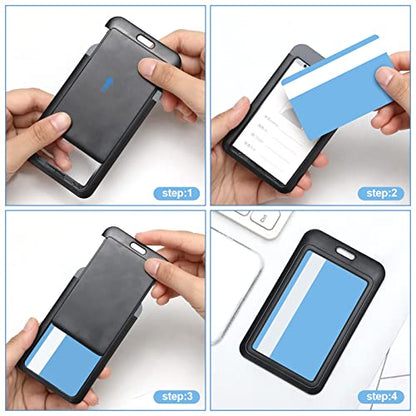 Eaasty 40 Pcs Hard Plastic ID Badge Holder Vertical Slide Open Card Case