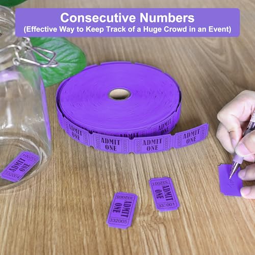 LLIKED 2000 Purple Raffle Tickets 1" x 2" Admit One Single Roll - size: 2000 Purple