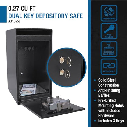 Barska Key Lock Depository Drop Safe – Steel Lock Box with Drop Slot, Anti-Fishing Baffle, for Cash, Receipts, Keys & Valuables – Ideal for Business & Office Use - style: Dual Key Standard