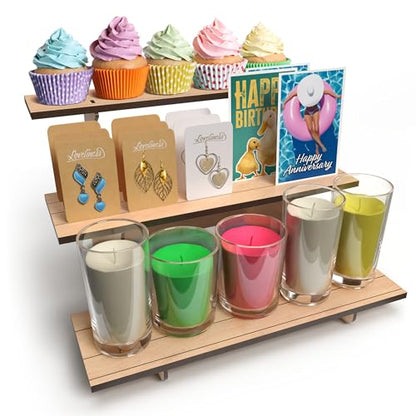 3-Tier Natural Wooden Display Stand Bundle for Vendors, Craft Fairs, Markets, Retail