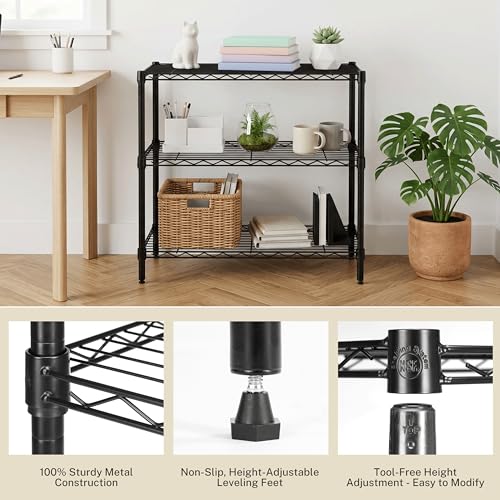 Simple Deluxe Heavy Duty 3-Tier Wire Storage Shelves, 200lbs per Shelf, Adjustable & Rustproof for Kitchen Bathroom Pantry Garage, 23.2" W×13.4" D×30" H