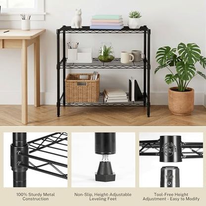 Simple Deluxe Heavy Duty 3-Tier Wire Storage Shelves, 200lbs per Shelf, Adjustable & Rustproof for Kitchen Bathroom Pantry Garage, 23.2" W×13.4" D×30" H