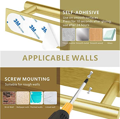 Paper Towel Holder - Eolax Under Cabinet Paper Towel Bar for Kitchen, Wall Mount Self Adhesive or Drilling Paper Towel Rack, 304 Stainless Steel (Gold) - color: Gold