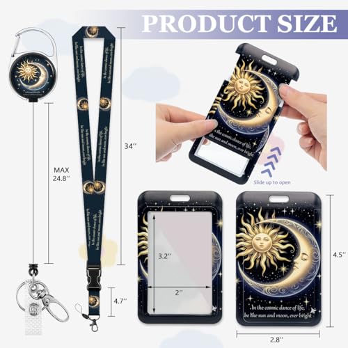 Funny Sun Moon Retractable Badge Reel with Lanyard & ID Badge Holder - color: Funny Sun Moon
