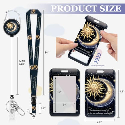 Funny Sun Moon Retractable Badge Reel with Lanyard & ID Badge Holder - color: Funny Sun Moon