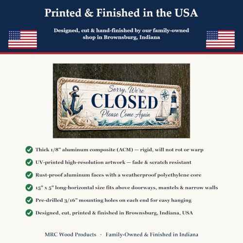 Closed Coastal Business Sign — Metal Open/Closed Storefront Sign for shop - style: CLOSED